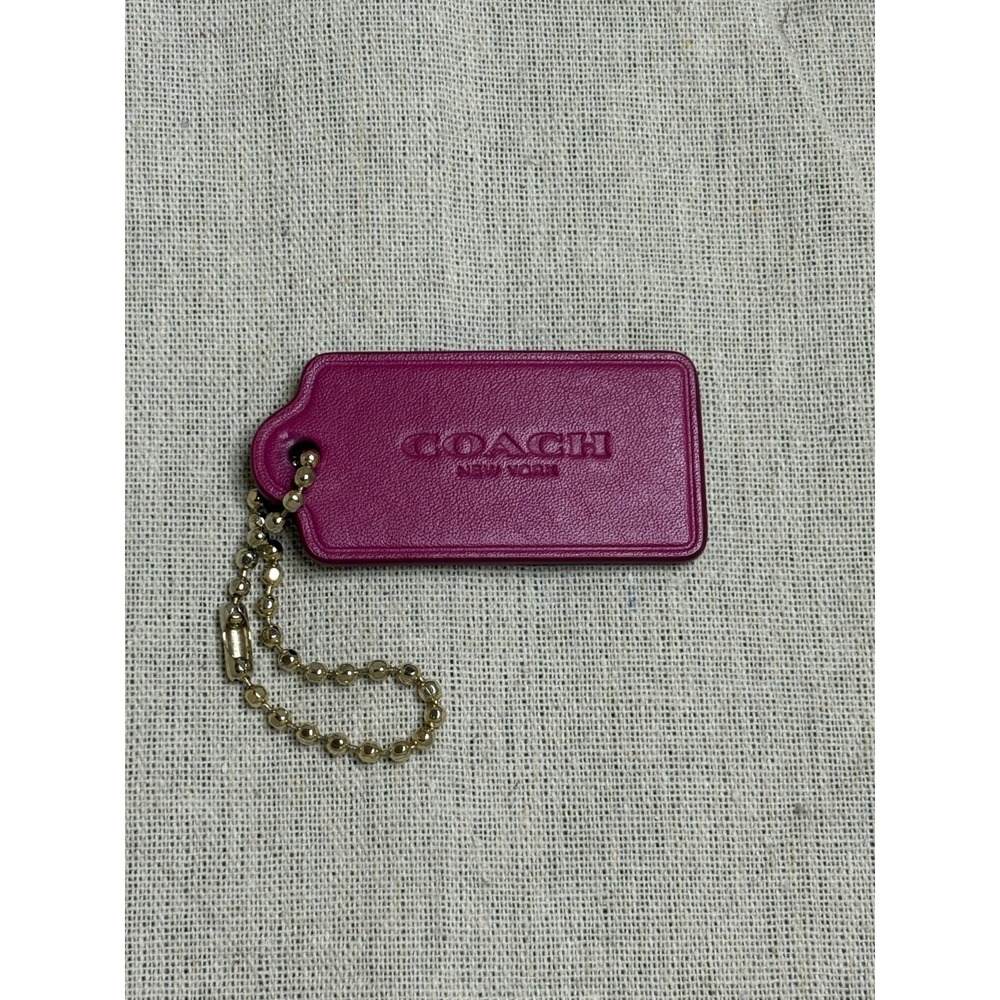 COACH 2.5" Hang Tag Fob Bag Charm Deep Pink Berry Leather, Gold Ball Chain